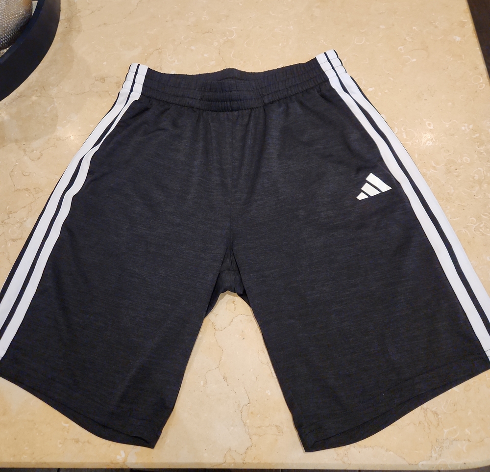 adidas Men's Black Athletic Shorts with White Three-Stripes